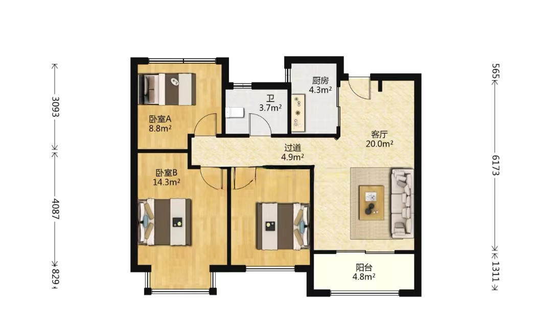 中南熙悦(南通经济技术开发区) 3室1厅1卫 89.9m&sup2;