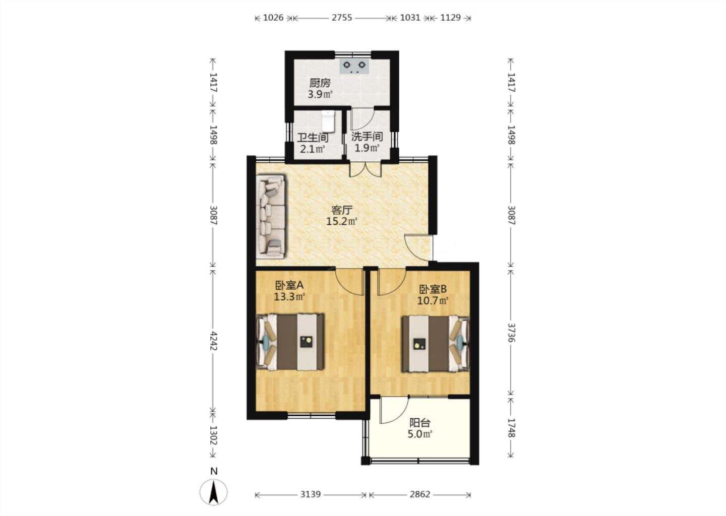 银花苑 2室1厅1卫 69.3m&sup2;