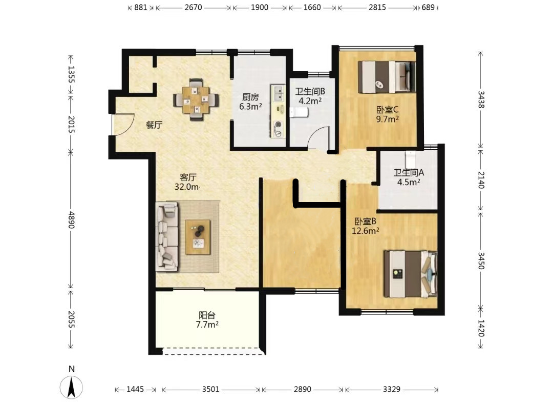 景瑞御府 3室2厅2卫 120.00m&sup2;