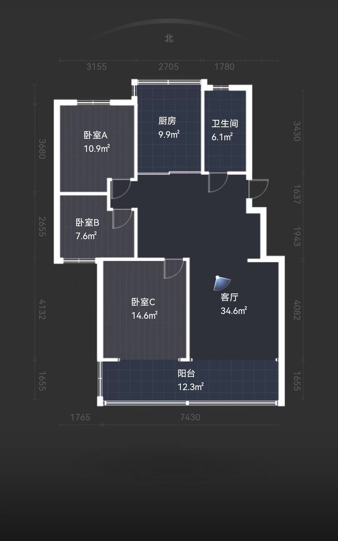 金桥花园 3室2厅1卫 108m&sup2;