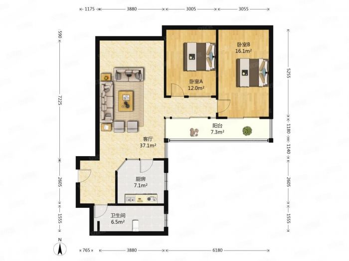 王府大厦 3室2厅1卫 124.00m&sup2;