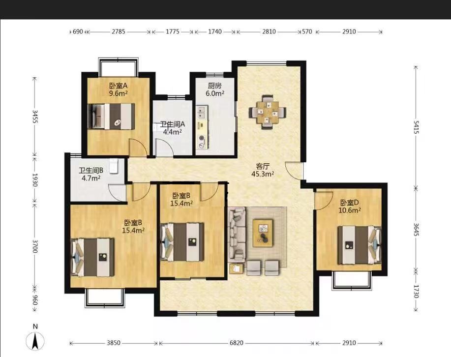 中南世纪花城三期 4室2厅2卫 145m&sup2;