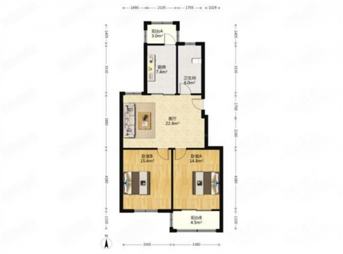 新港花苑 2室1厅1卫 89m&sup2;