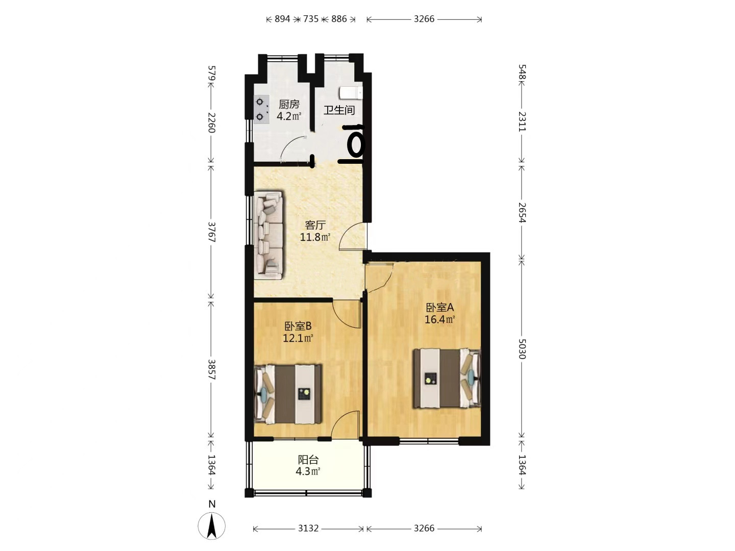 城港新村 2室1厅1卫 61m&sup2;