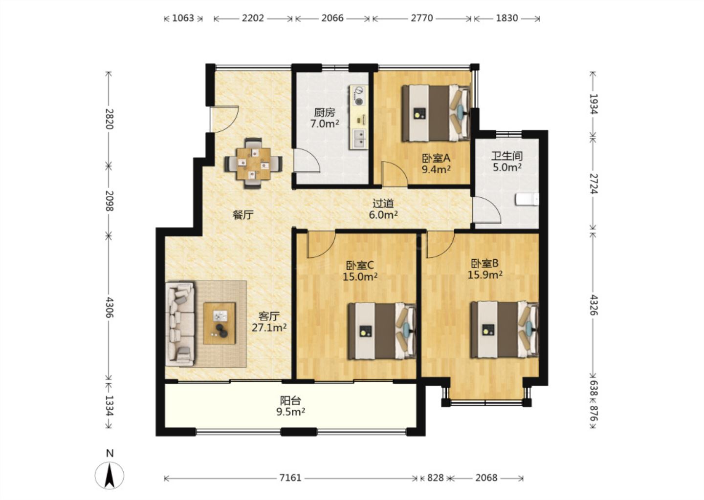御景澜庭 3室2厅1卫 108m&sup2;