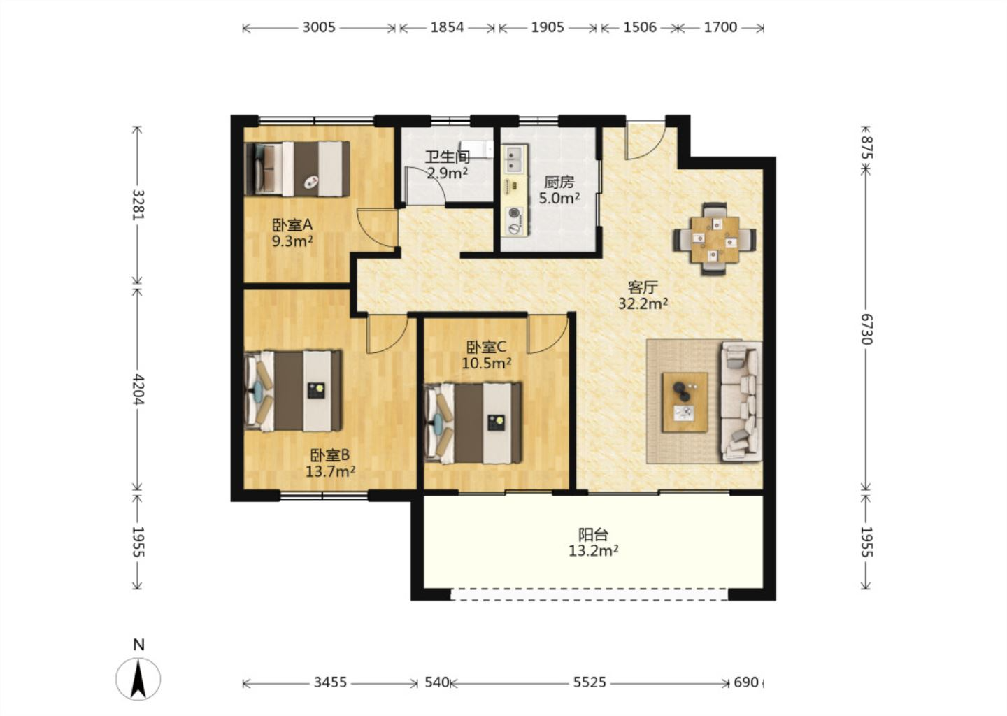 远创东樾 3室2厅1卫 106m&sup2;