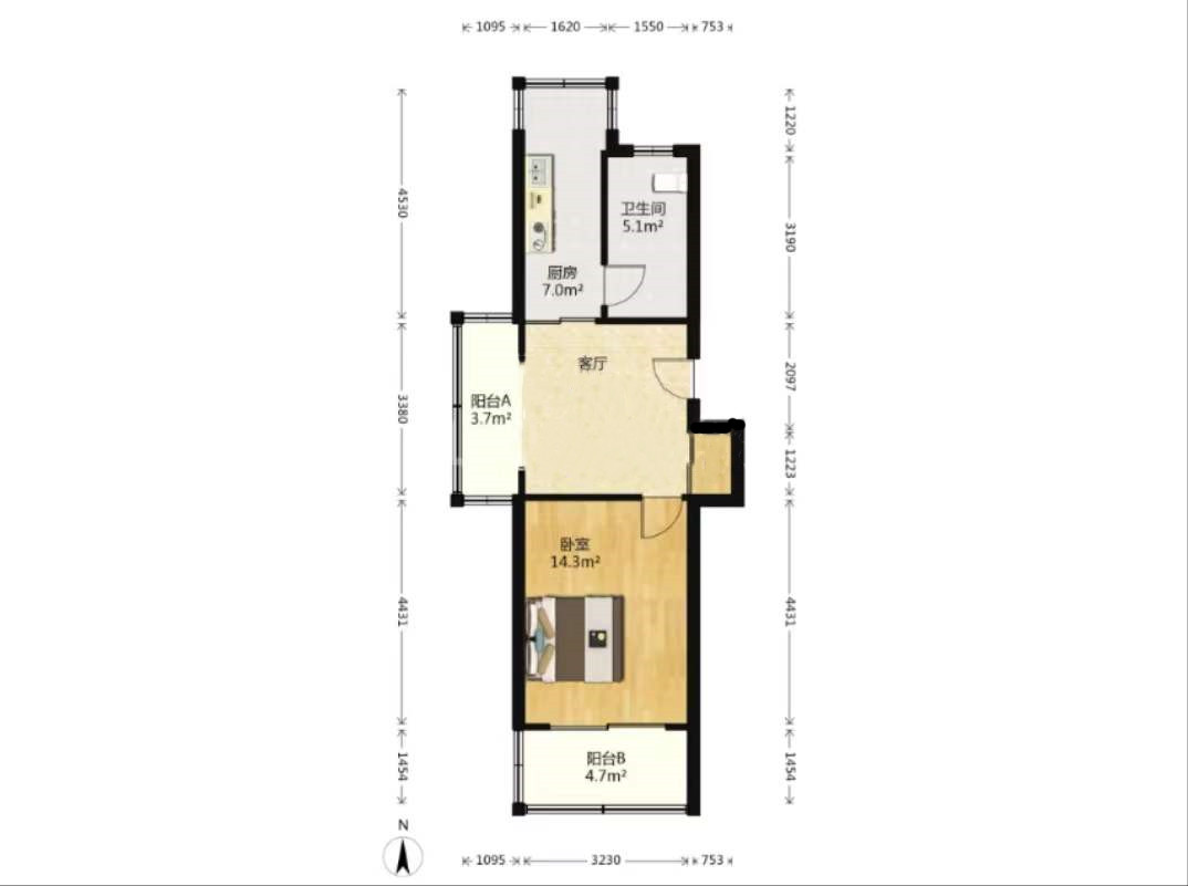 五山新苑 1室1厅1卫 55.19m&sup2;