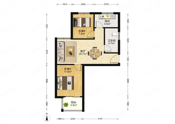 惠泽苑 2室1厅1卫 83m&sup2;