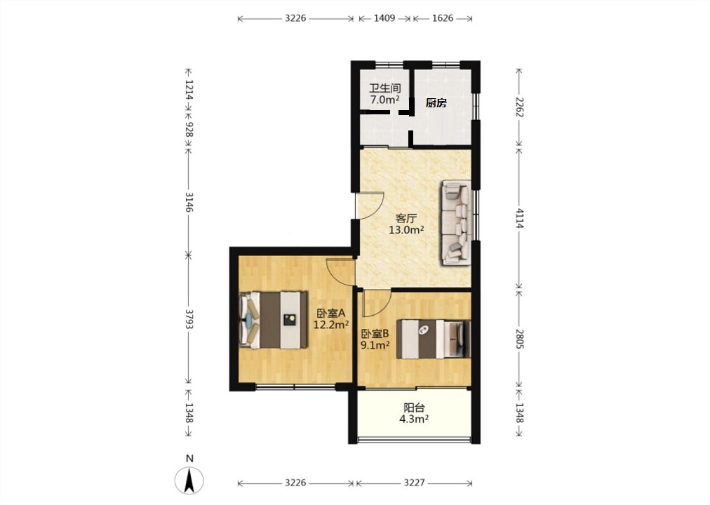城港新村 2室1厅1卫 61m&sup2;