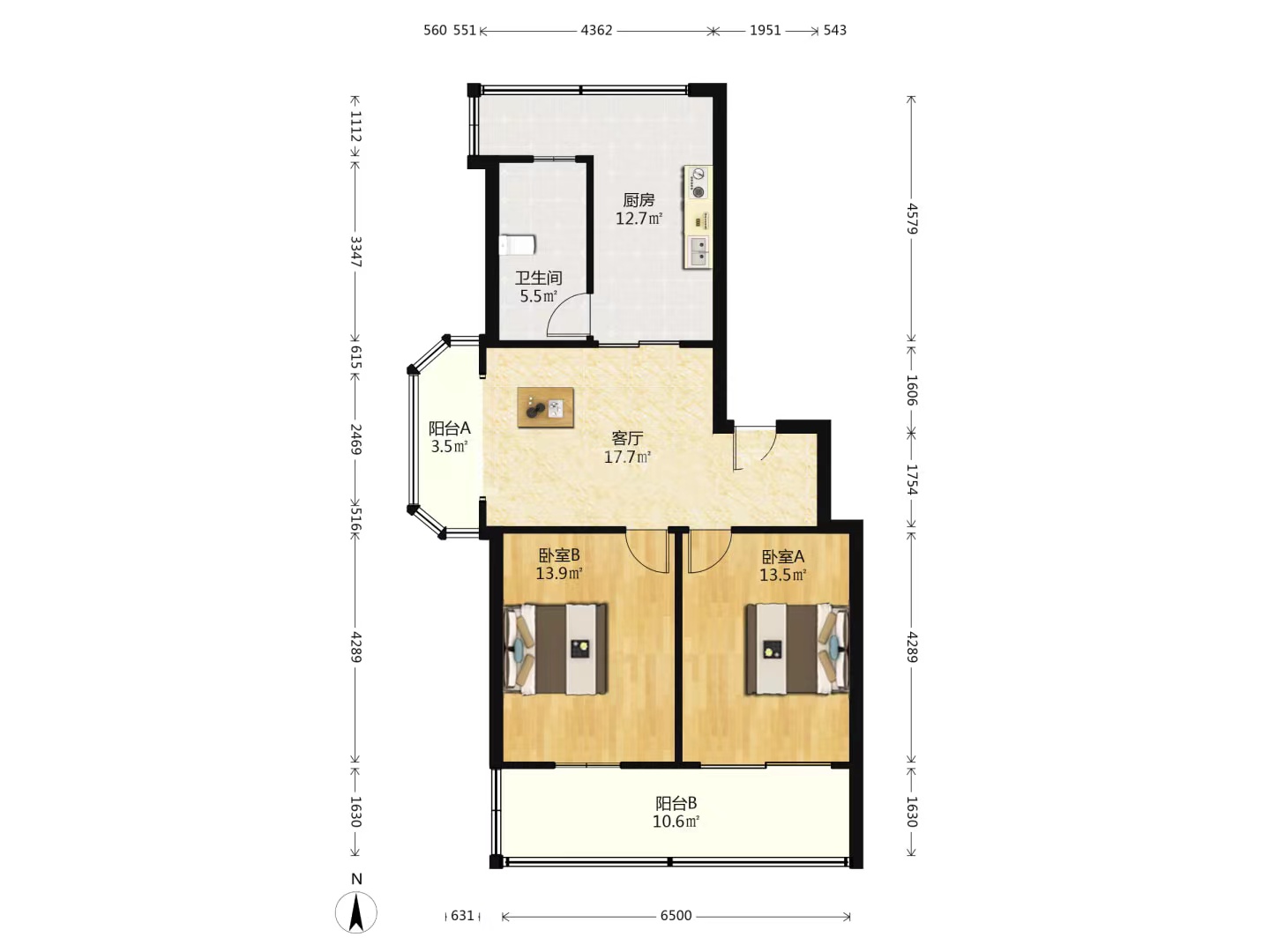 苏东花苑 2室1厅1卫 83.32m&sup2;