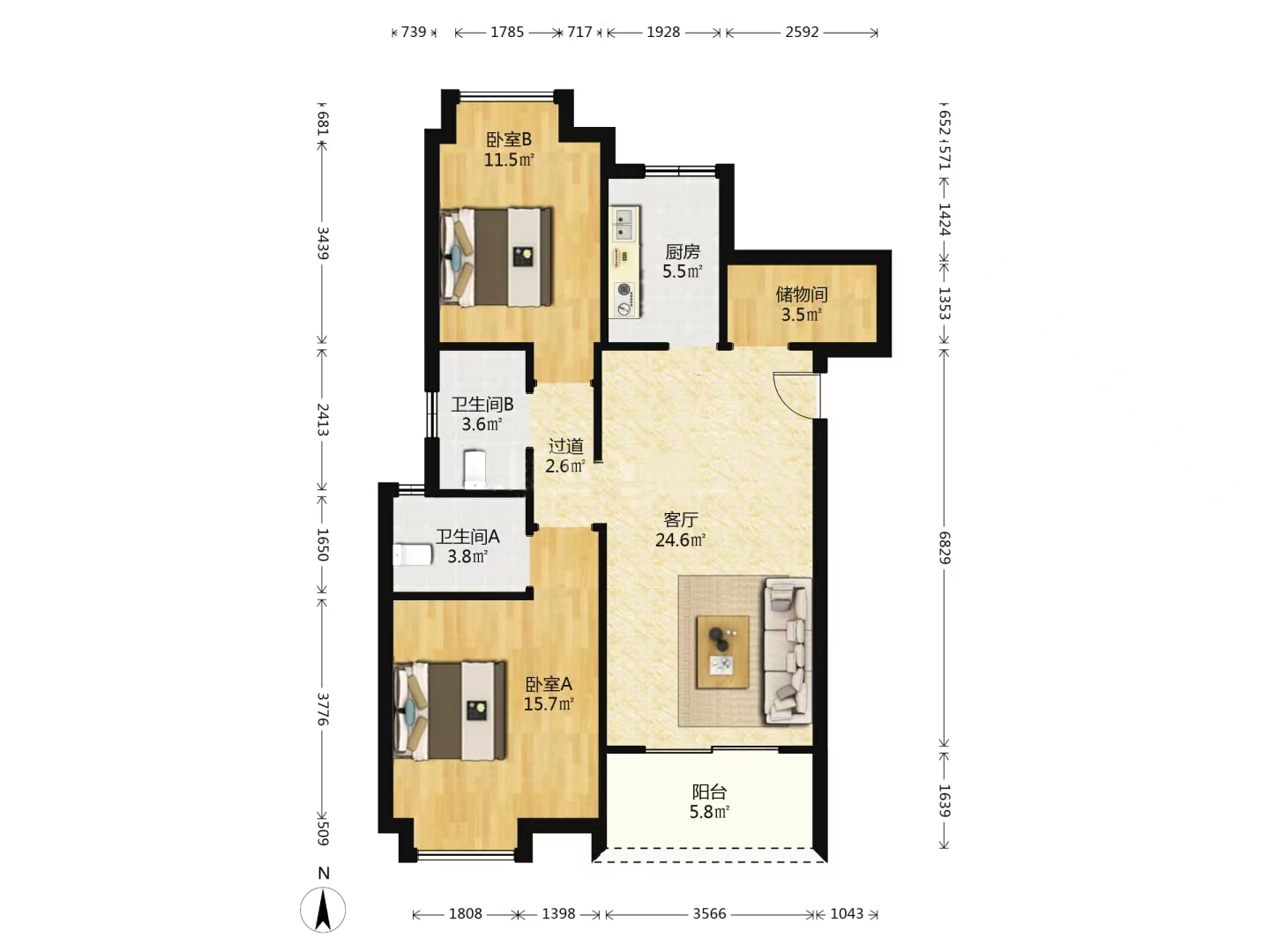 南山国际社区 3室2厅2卫 103m&sup2;