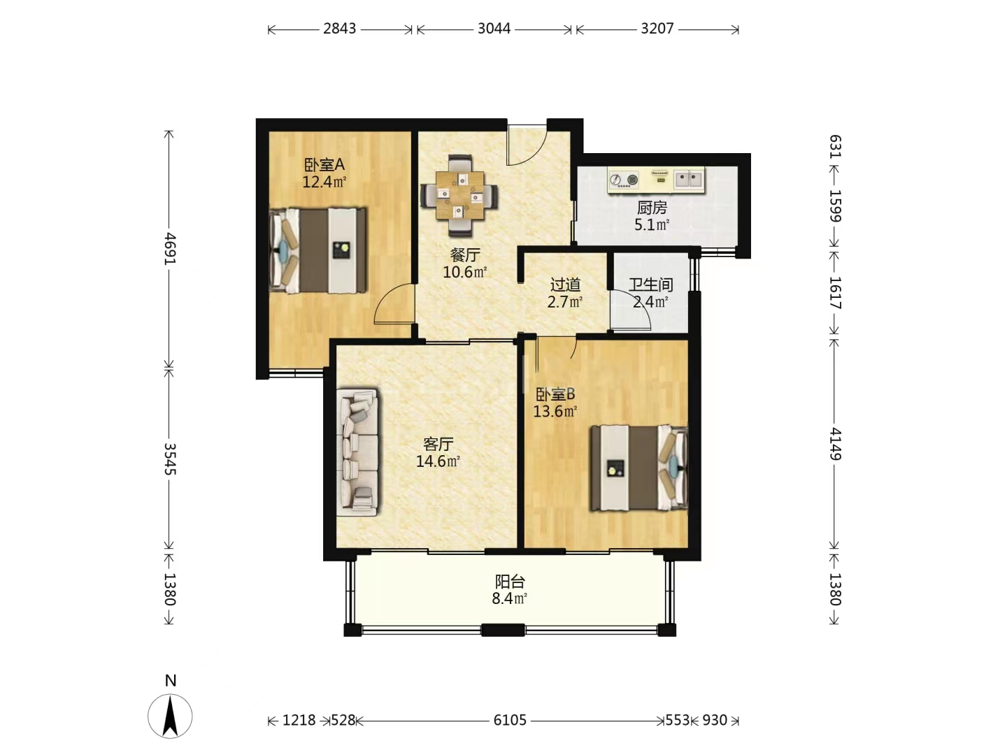 桂花小镇 2室2厅1卫 97m&sup2;