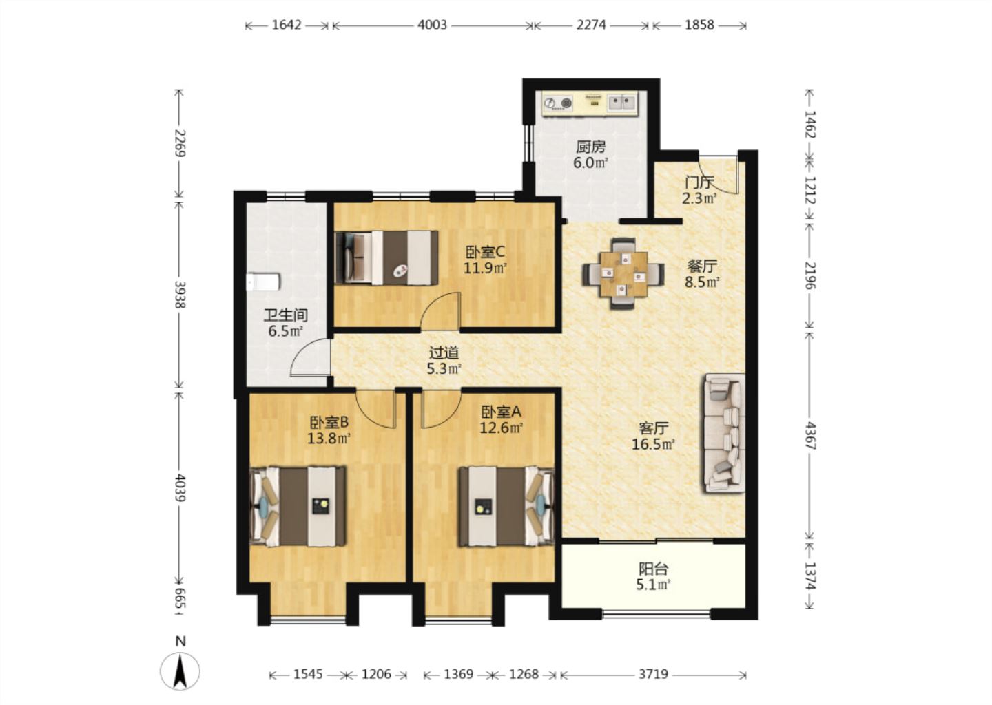 华润悦锦湾 3室2厅2卫 119.00m&sup2;