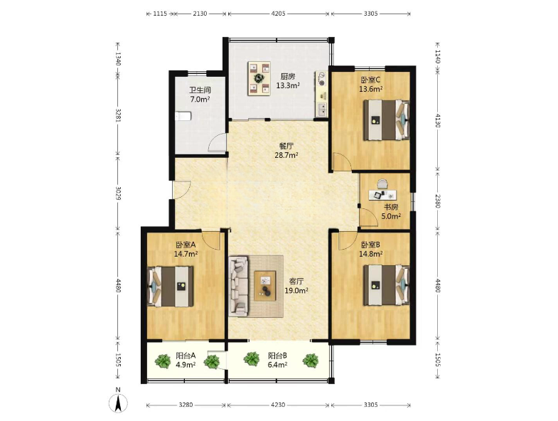 宏丰苑 4室2厅2卫 149.70m&sup2;