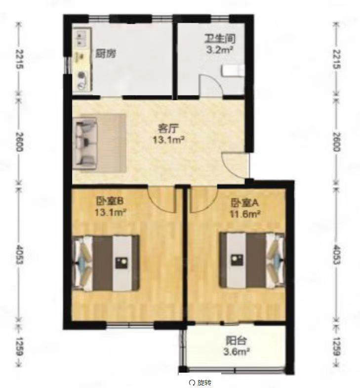 曙光社区 2室1厅1卫 63.00m&sup2;