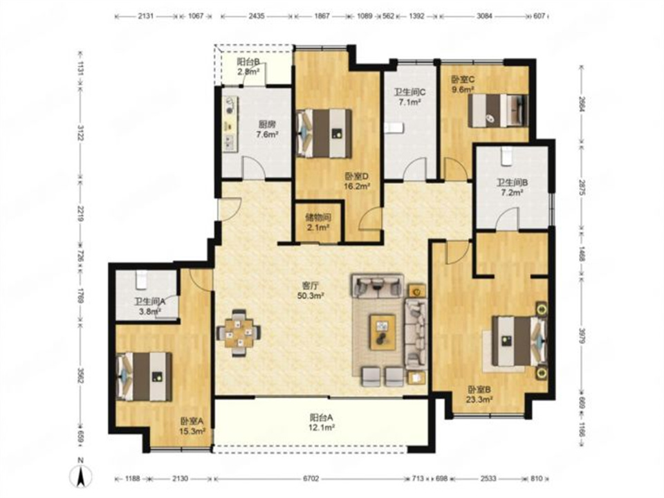 绿城蘭园 4室2厅2卫 143.00m²