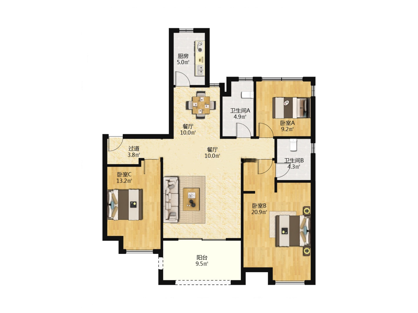 万科城市之光 3室2厅2卫 121.27m&sup2;