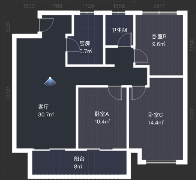 湖山源著 3室2厅1卫 100m&sup2;