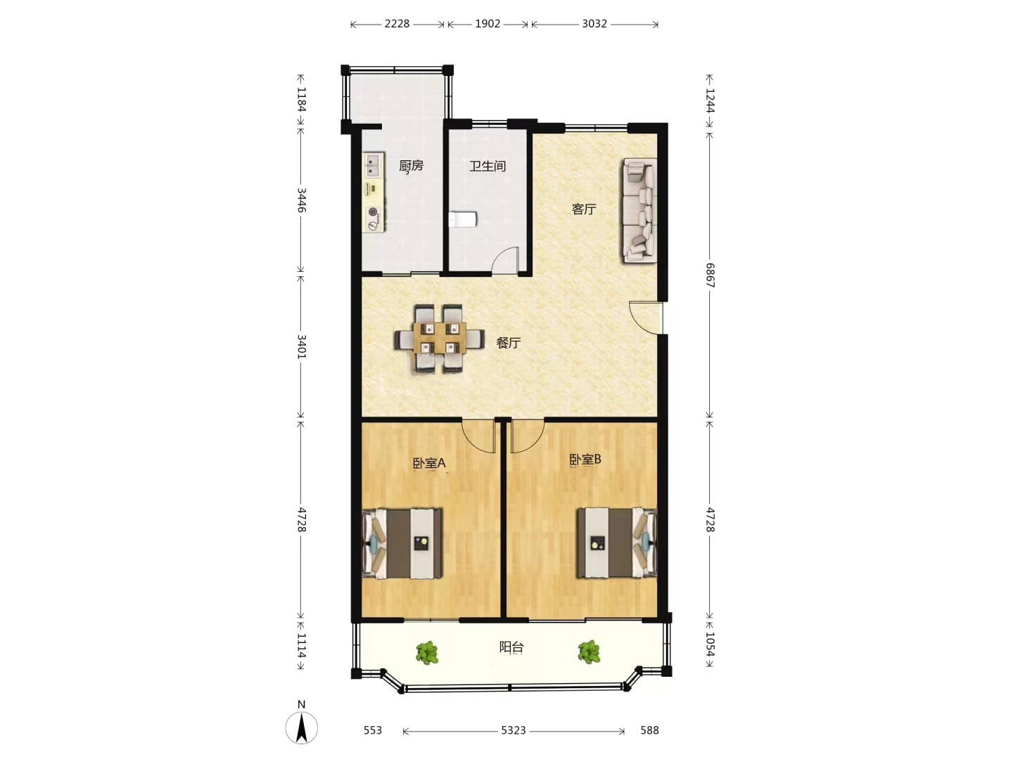 阳光花园 3室1厅1卫 108.98m&sup2;