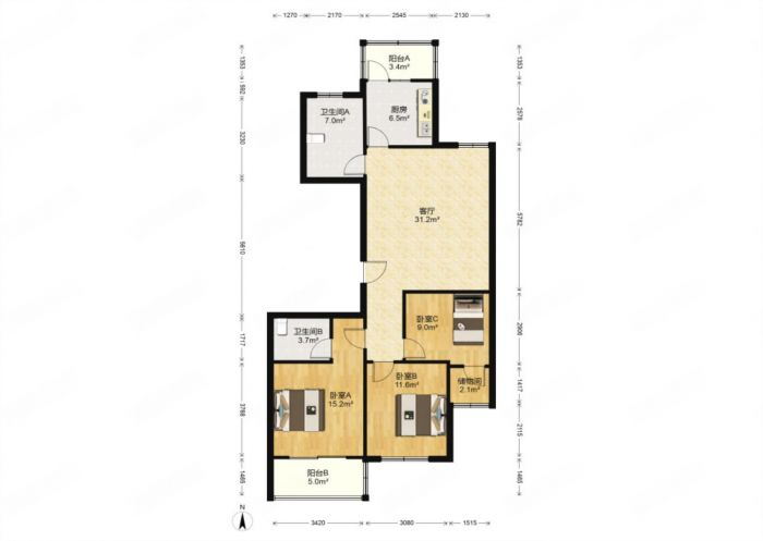 临江家园 3室2厅1卫 121.00m&sup2;