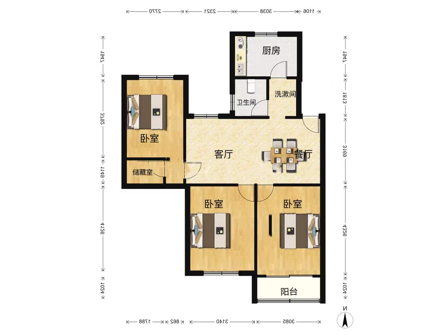 光明南村 3室1厅1卫 92m&sup2;