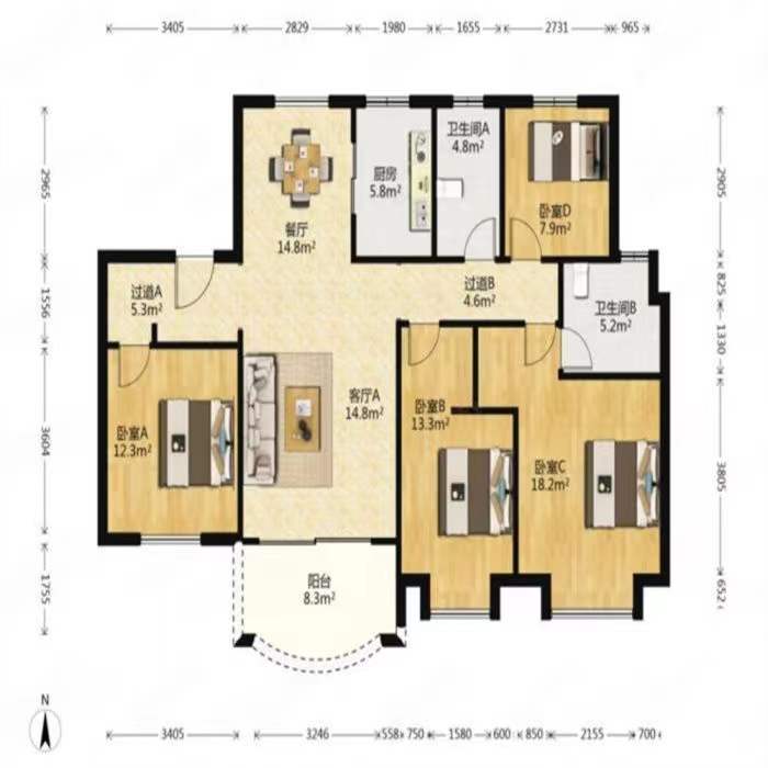 中海铂樾府 4室2厅2卫 142m&sup2;