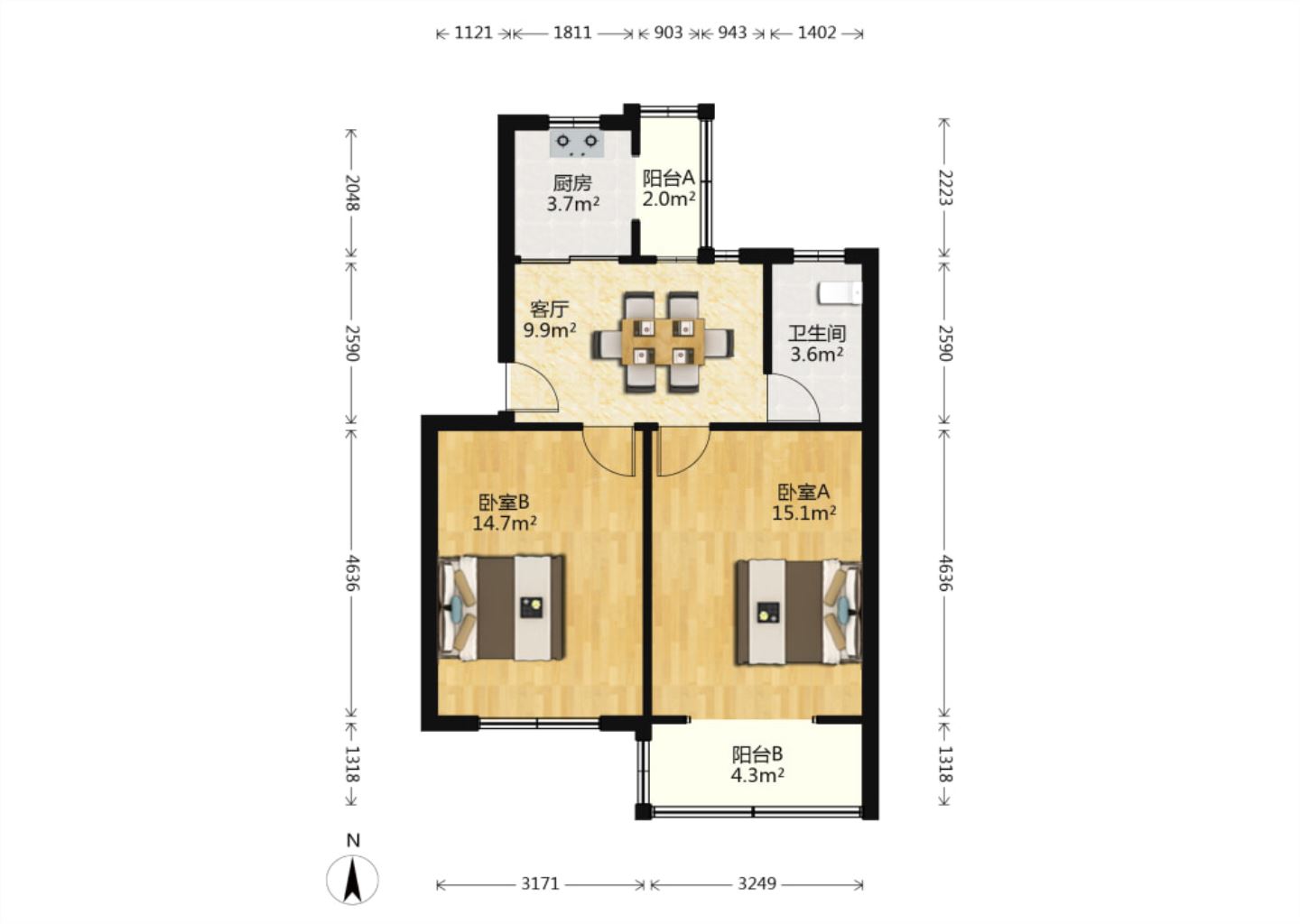 万象西园 2室1厅1卫 65.00m&sup2;