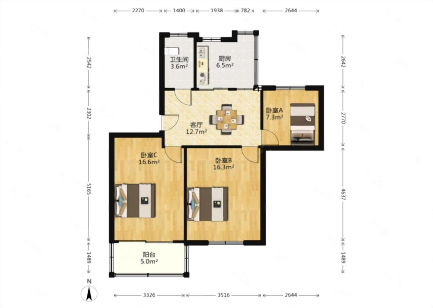 白家园 2室1厅1卫 86.00m&sup2;
