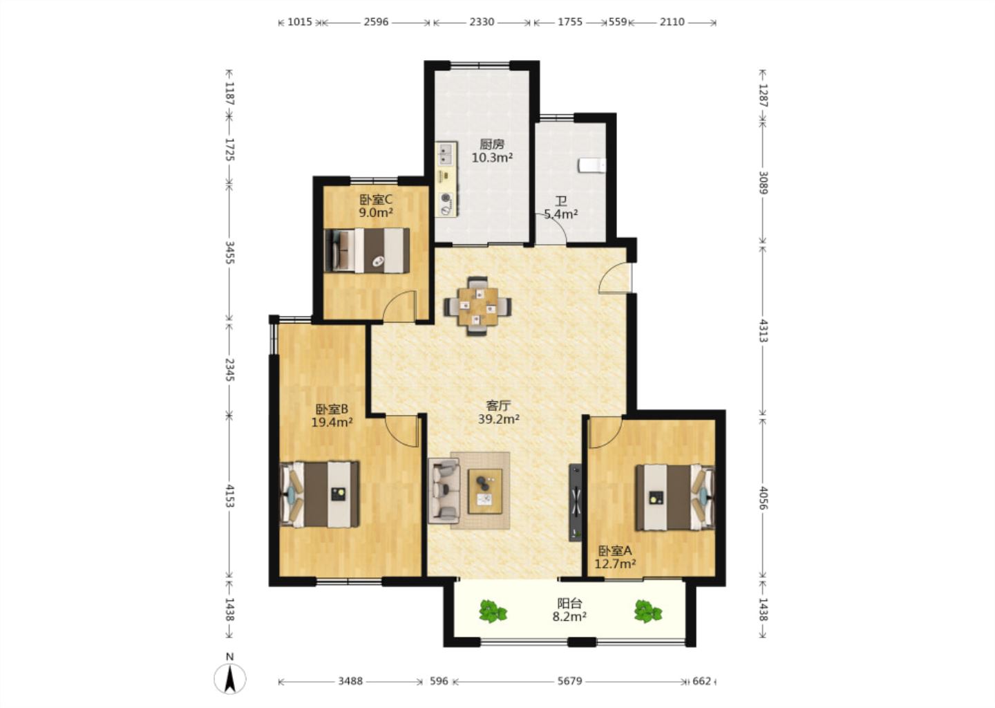 永兴福里北区 3室2厅2卫 138m&sup2;