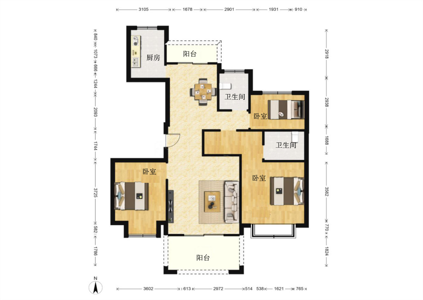 南通1912 3室2厅2卫 128m&sup2;