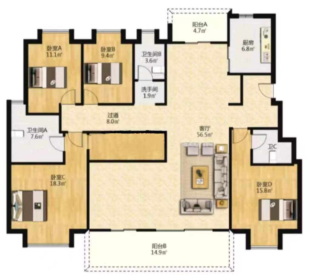 仁恒公园世纪 5室2厅3卫 185m&sup2;