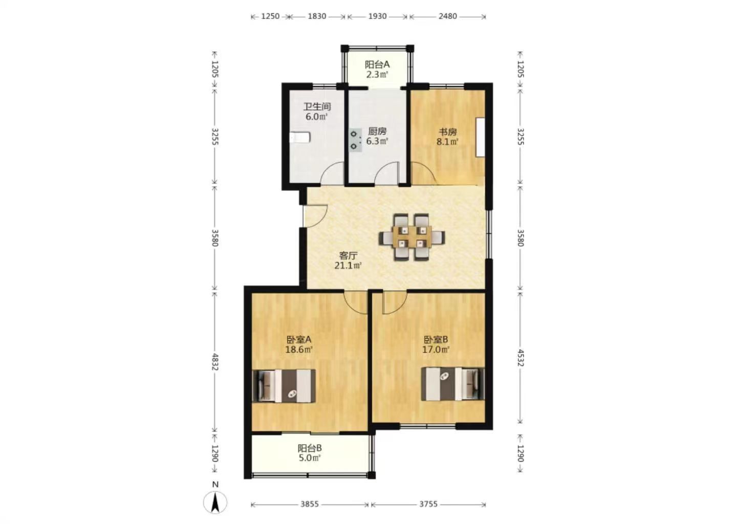 城山家园 2室2厅1卫 89m&sup2;