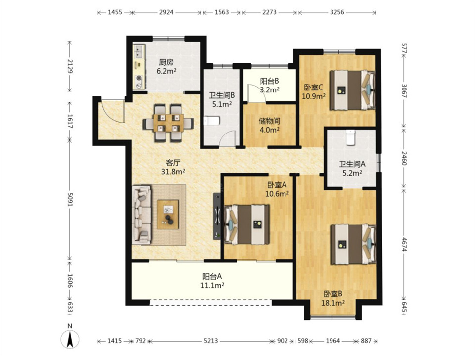 新城香溢紫郡 4室2厅2卫 141m&sup2;