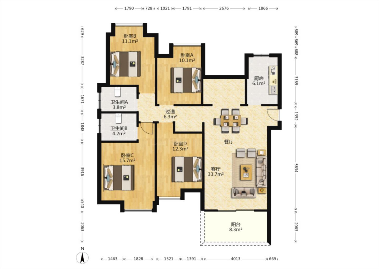 南山国际社区 4室2厅2卫 143m&sup2;