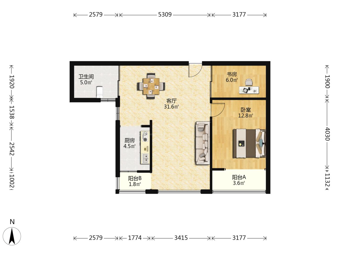 锦峰大厦 2室2厅1卫 86.06m&sup2;
