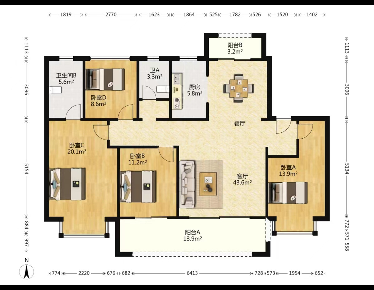 林肯公园 4室2厅2卫 145m&sup2;