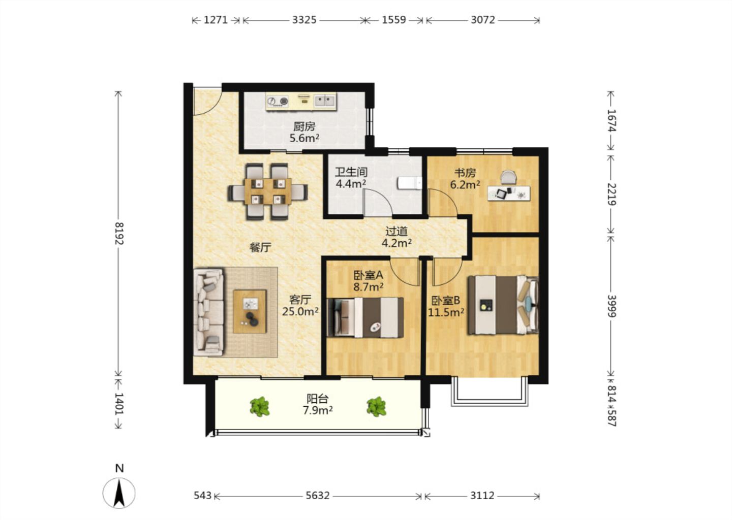 恒大御澜庭 3室2厅1卫 100m&sup2;