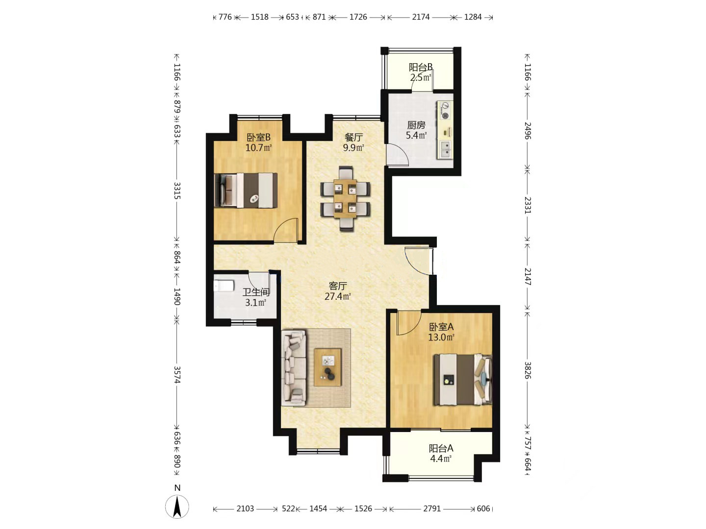 同和嘉苑南区 2室2厅1卫 98m&sup2;