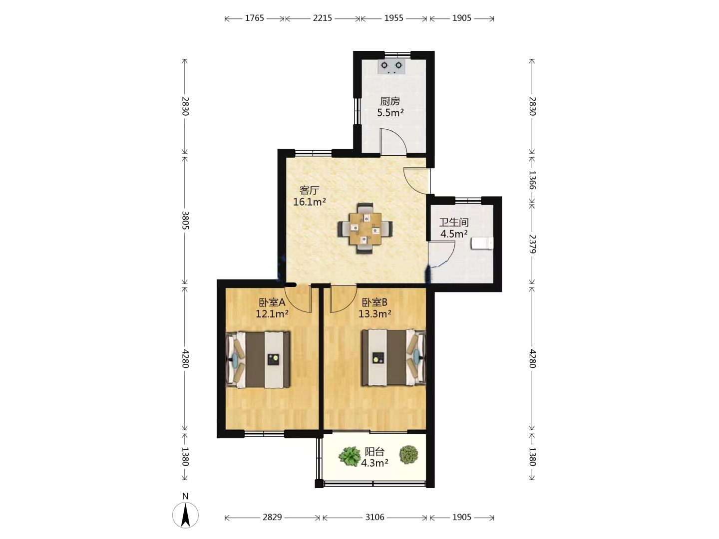 南通东苑小区 2室1厅1卫 69m&sup2;