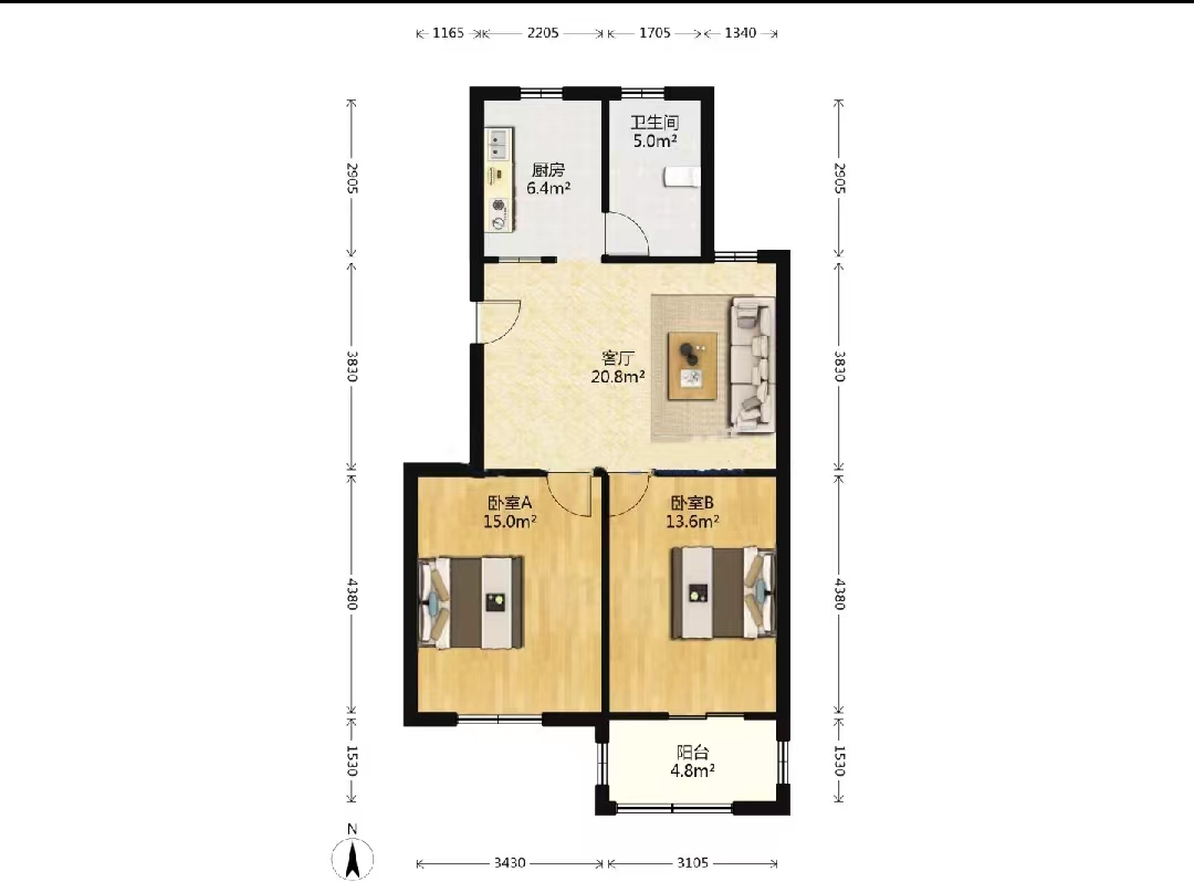 五山家园 2室1厅1卫 80m&sup2;