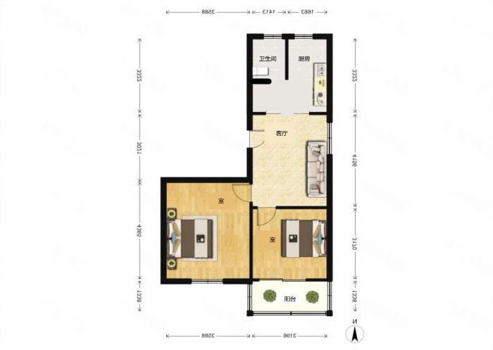 易家桥新村 2室1厅1卫 64m&sup2;
