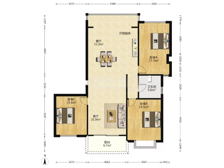 江海名苑南区 3室2厅2卫 156.00m&sup2;