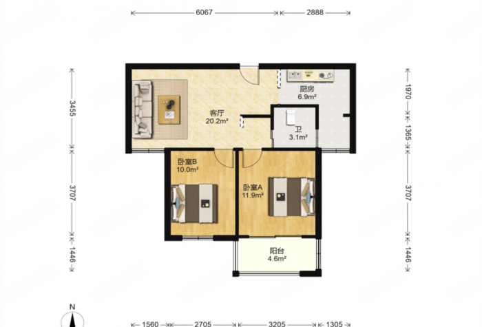 炜赋花苑 2室2厅1卫 78m&sup2;