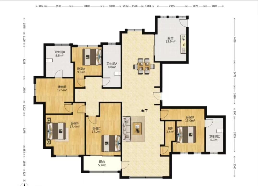 星光耀广场 5室2厅4卫 226.00m&sup2;