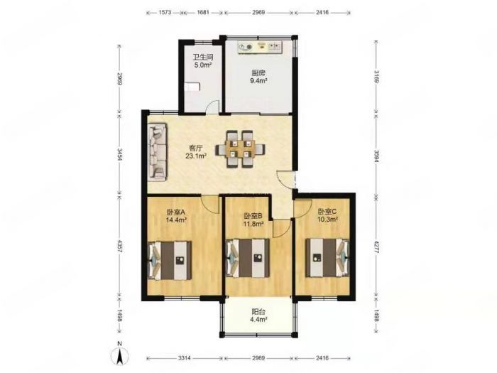 天勤家园 3室2厅1卫 92m&sup2;