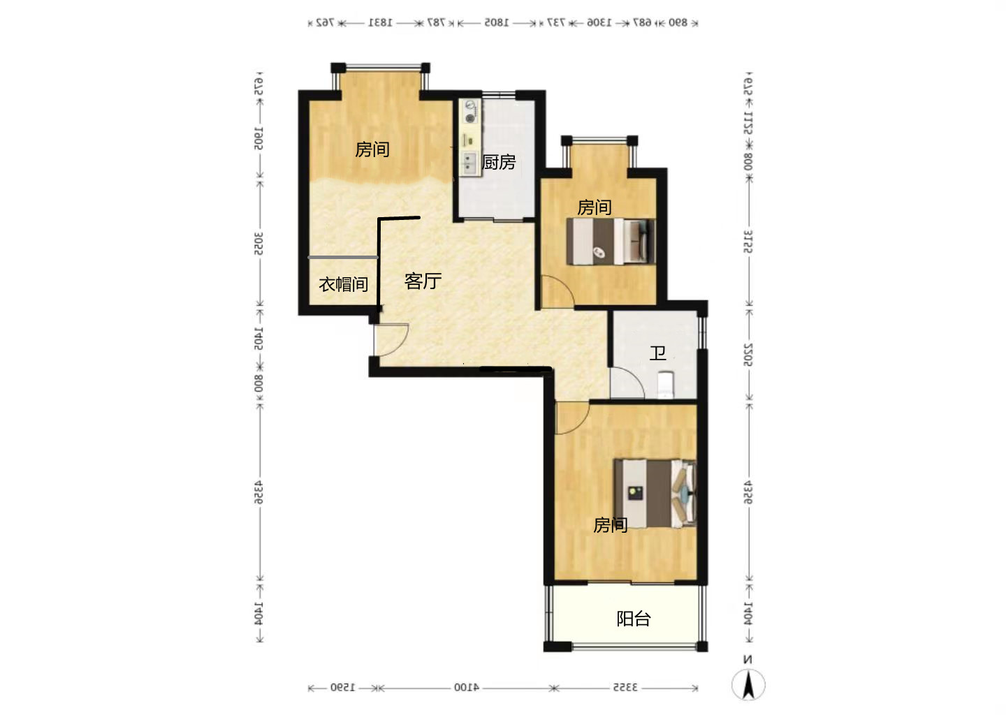炜赋花苑 3室2厅1卫 92.00m&sup2;