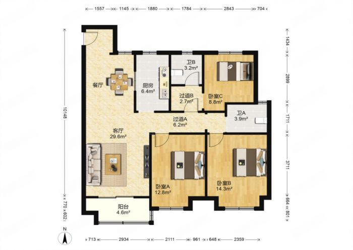 保利香槟国际 3室2厅2卫 123m&sup2;