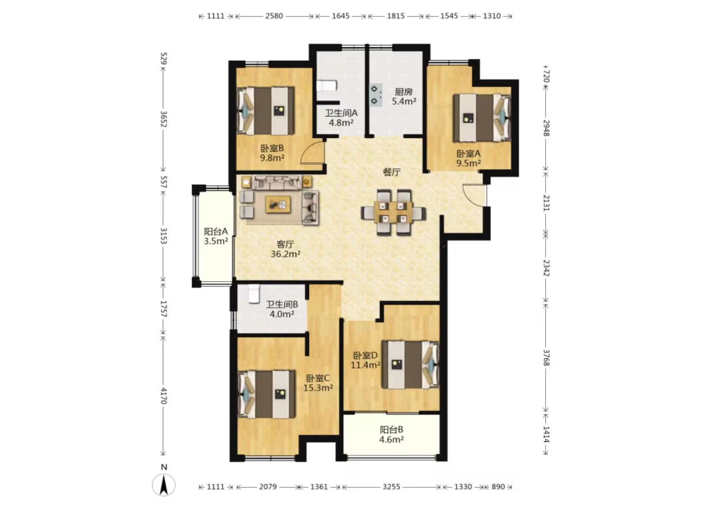 苏建阳光新城 4室2厅2卫 142m&sup2;