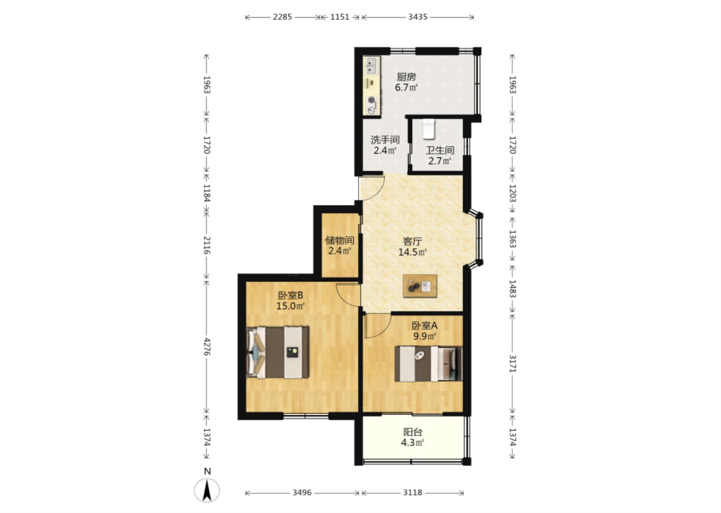 北濠桥新村 2室1厅1卫 69.74m&sup2;