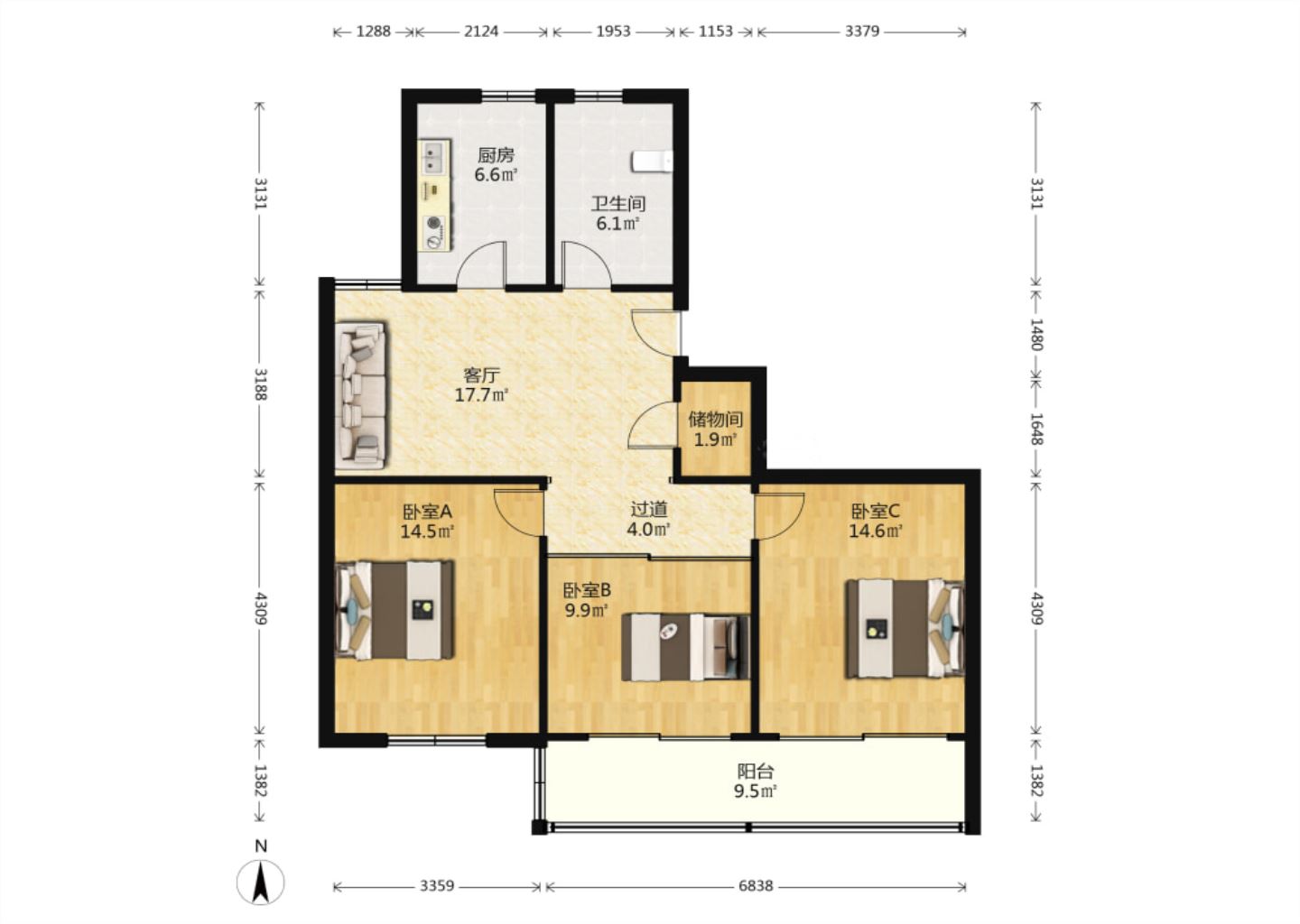 恒成楼 3室2厅1卫 118m&sup2;